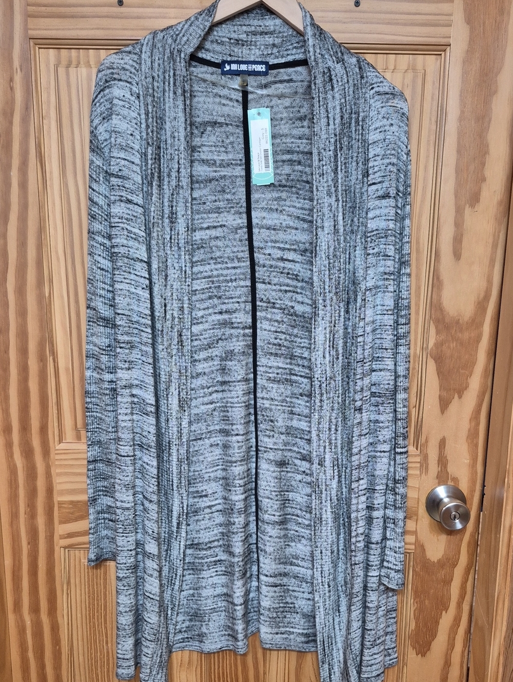 Look Love & Peace Tonia Side Slit Cardigan Abstract Cardigan in Gray & Black